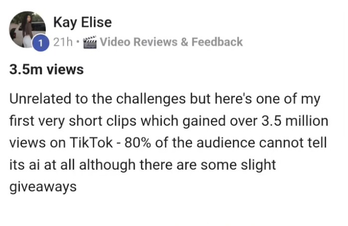 Kay Elise: 3.5m views on TikTok, 80% of the audience cannot tell it's AI